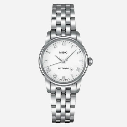 Mido Baroncelli M7600.4.26.1 · Automático suizo · Acero y esfera blanca · 29 mm