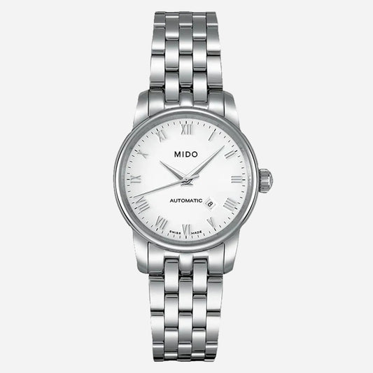 Mido Baroncelli M7600.4.26.1 · Automático suizo · Acero y esfera blanca · 29 mm