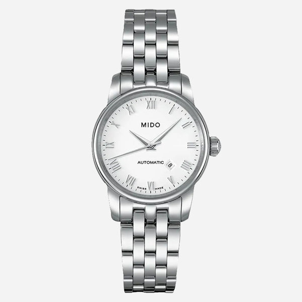 Mido Baroncelli M7600.4.26.1 · Automático suizo · Acero y esfera blanca · 29 mm