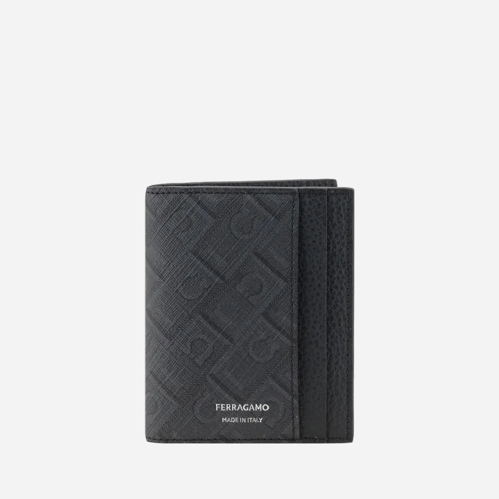Ferragamo tarjetero Monogram · Negro y gris · 16 cm
