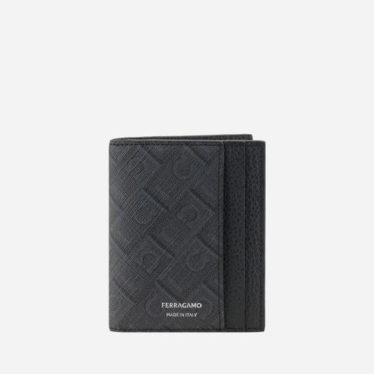 Ferragamo tarjetero Monogram · Negro y gris · 16 cm