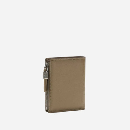 Brunello Cucinelli cartera compacta · Piel granulada tawny · 11,5 cm